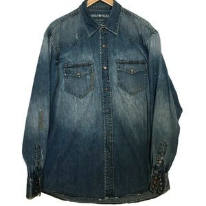 Indigo Palms Distressed Denim Jacket Men’s Size XL
